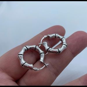 Sterling silver bamboo style hoop earrings
